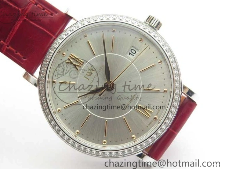 MIROTIME 0317 Portofino Automatic 37 SS M+F 1:1 Best Edition Silver Dial RG Markers on Red Crocodile Strap A Reliable 7154